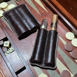 Elegant Brown Western Horween Leather Cigar Case
